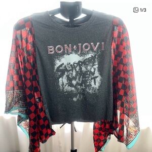 Bon Jovi Graphic Women's Top - Gray and Red